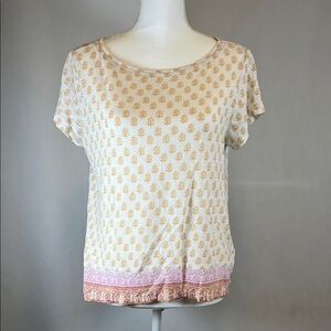 J. Jill Love Linen Portofino Botanical Print Tee Short Sleeve Size M